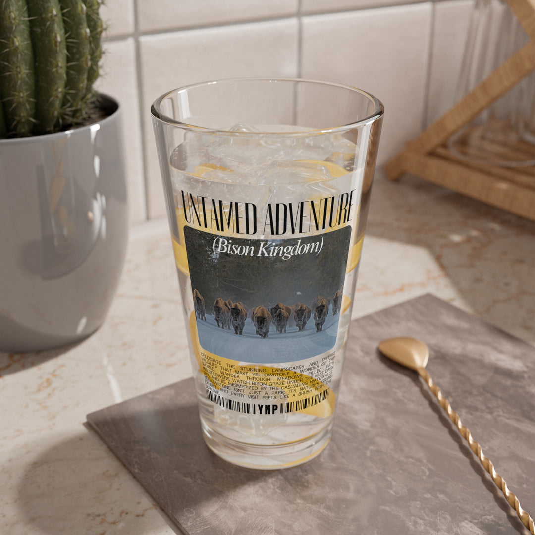 Yellowstone Beer Glass Pint - Untamed Adventure Mixing Glass - 16oz Bison Kingdom Hiker Gift with National Park Inspired Drinkware Vibe