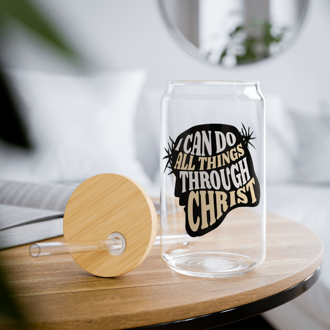 Inspirational 16oz Sipper Glass - I Can Do All Things Through Christ - Religious Gift, Motivational Cup, Travel Accessory Daily Inspiration