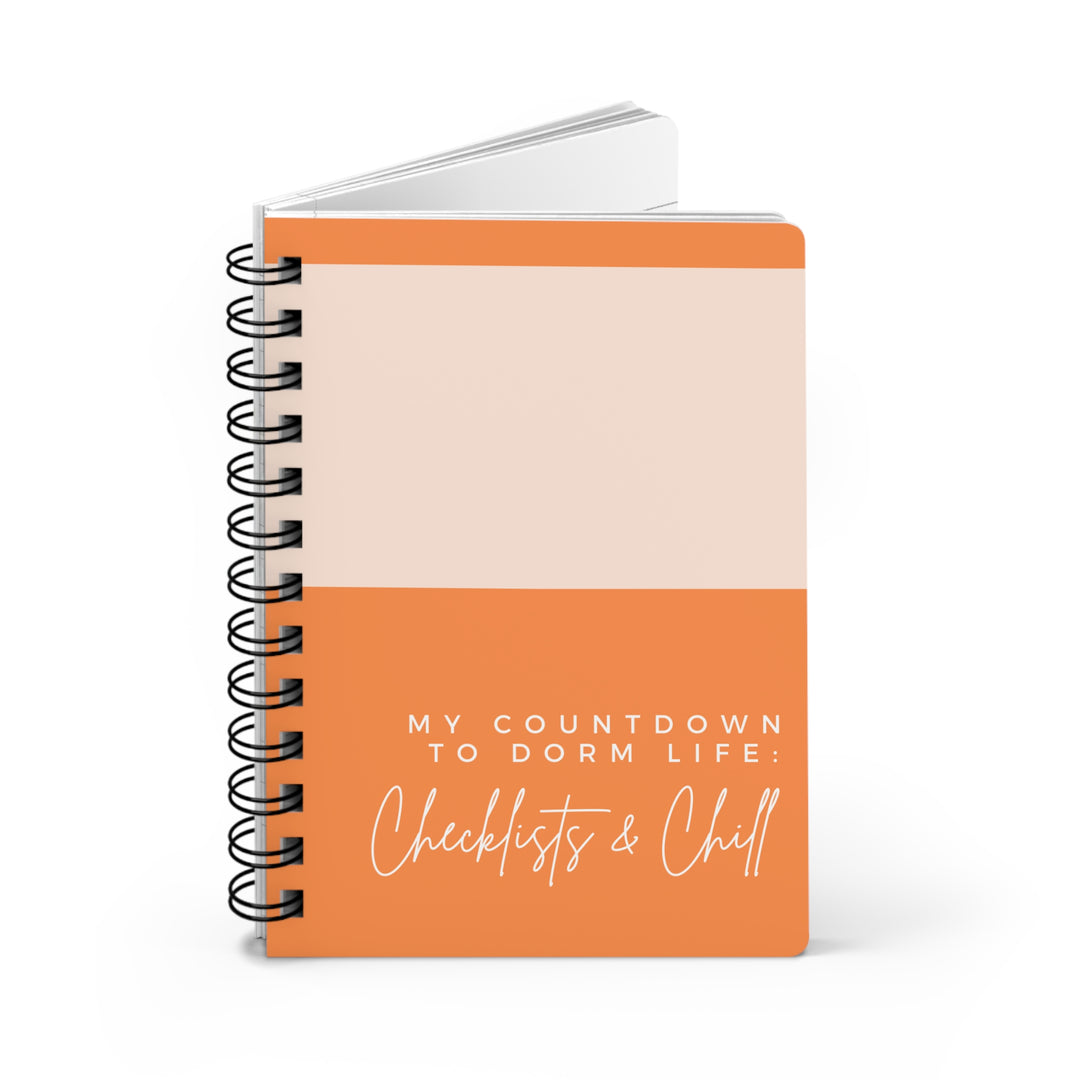 Spiral Bound Journal: Countdown to Dorm Life - Checklists & Chill Orange Cremsicle Design