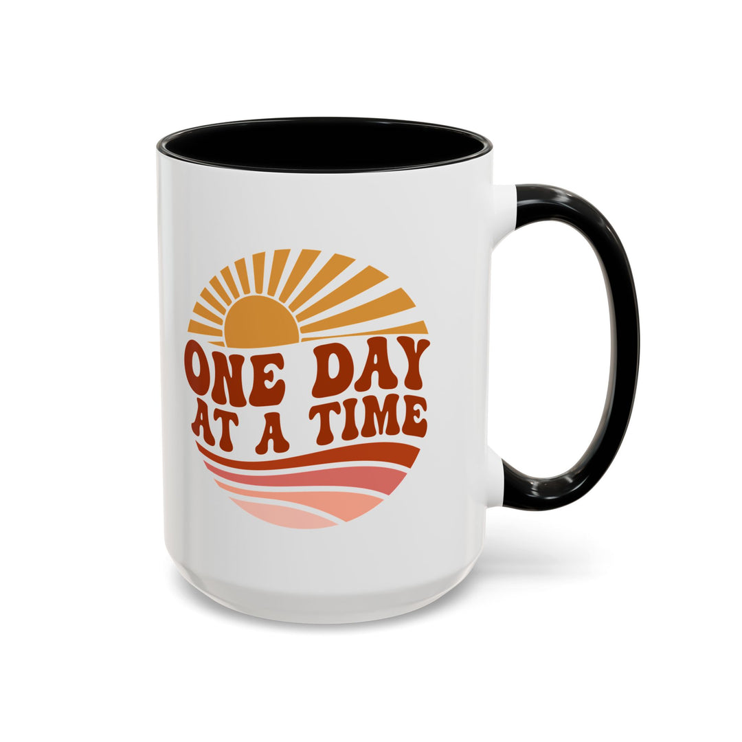 Uplifting One Day at a Time Retro Sunshine Mug - 15oz Ceramic Coffee Lover's Gift