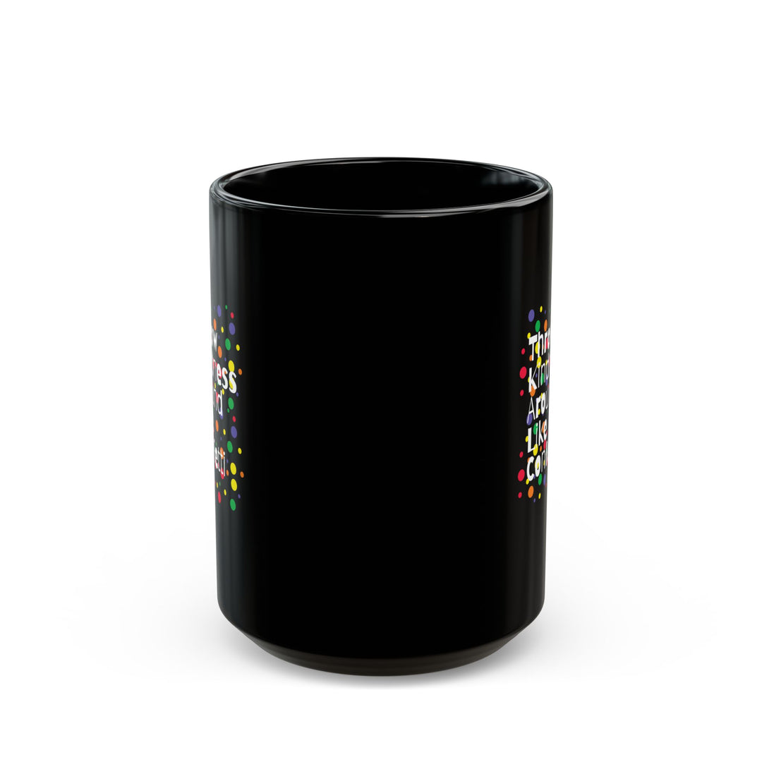 Inspirational Black Mug Kindness Confetti Design, Unique Coffee Cup for Gifts, Motivational Office Decor, Excellent for Birthdays,