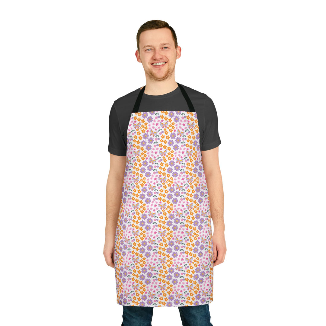 Floral Print Apron with Black Straps Perfect for Home Chefs and Craft Lovers