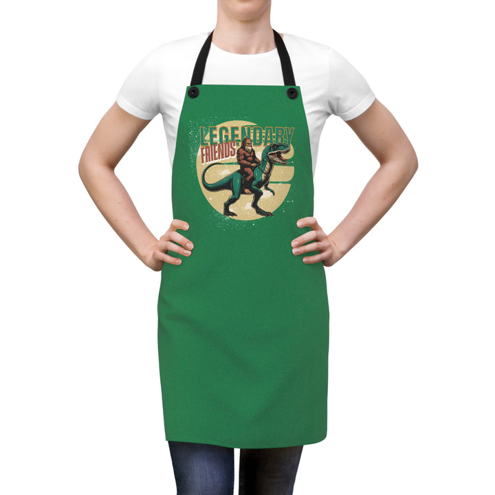 Funny Dinosaur Chef Apron - Legendary Friends Cooking Gift - Bigfoot Retro Gift for Science Lovers and Home Chefs