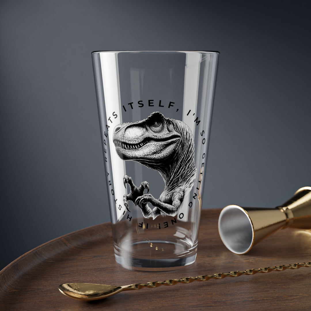 Dinosaur Mixing Glass 16oz Fun with History Repeats Itself Design Beer Pint Glass Unique Drinkware for Science and History Enthusiasts