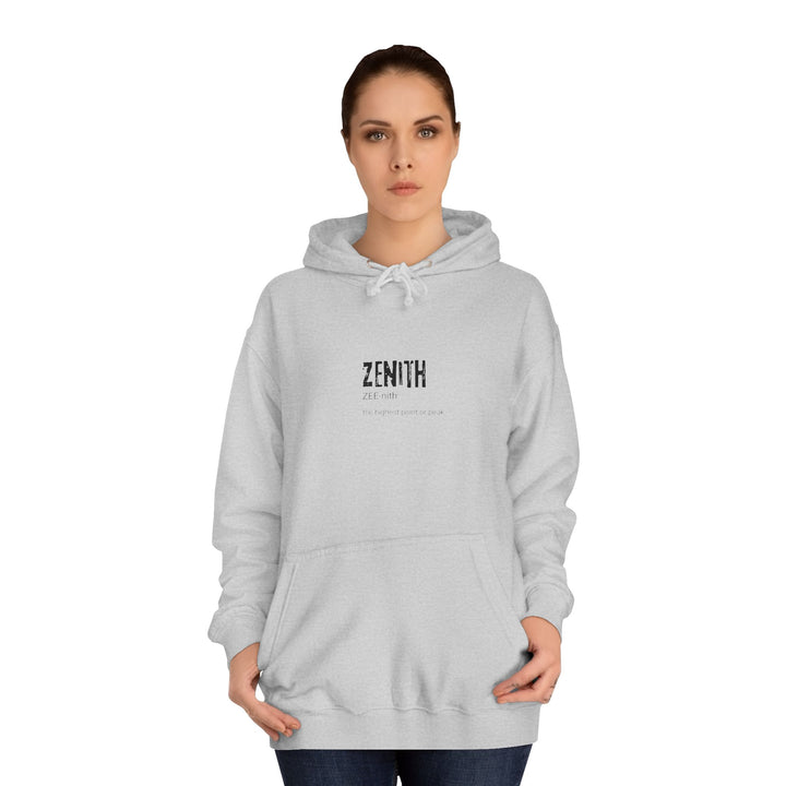 Zenith Unisex College Hoodie - Cozy, Casual, Trendy, Perfect for Students, Stylish Gift, College Life, Graduation, Everyday Wear