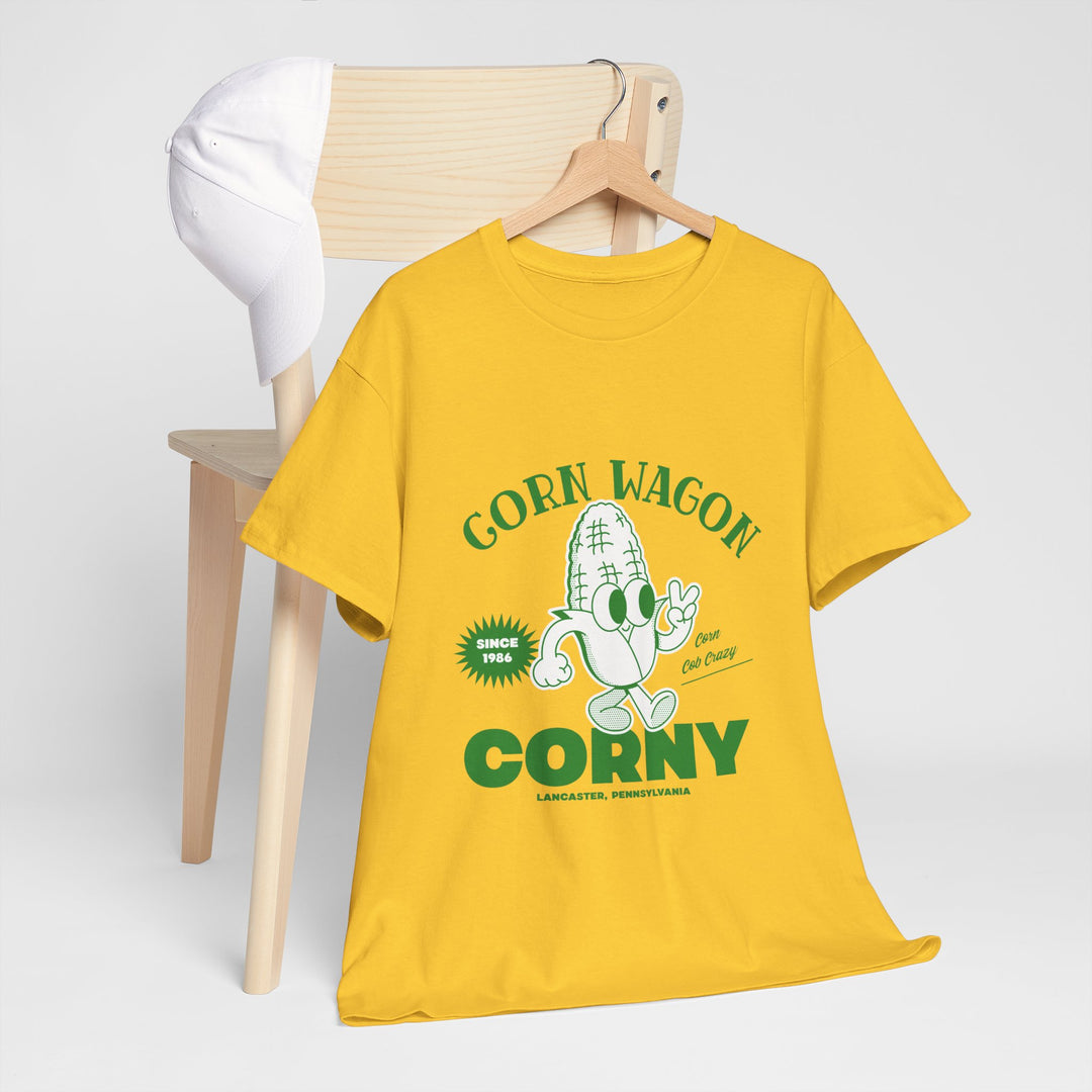 Corn Wagon Unisex Heavy Cotton Tee - Humorous Yellow Graphic T-Shirt for Fun-Loving Personalities