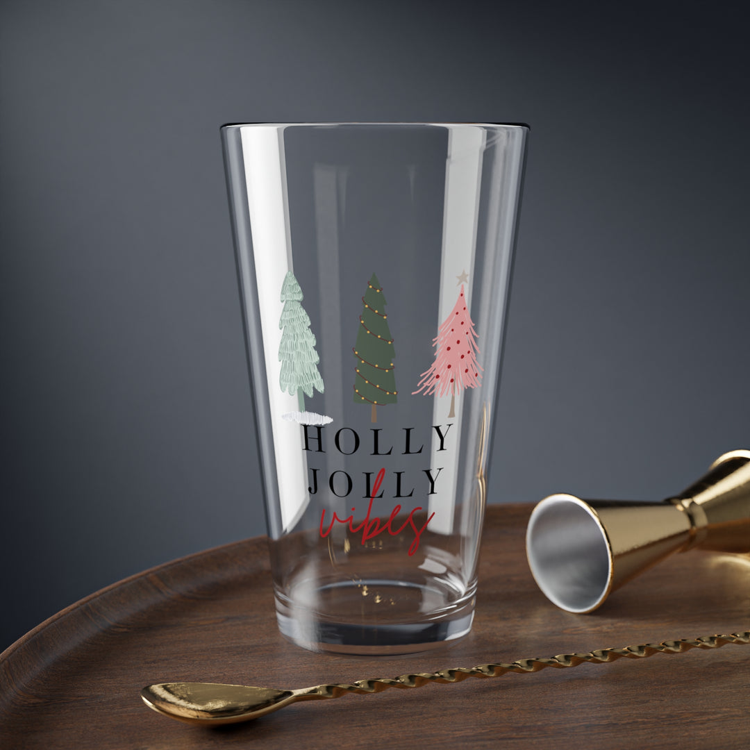 Holly Jolly Vibes Mixing Glass - 16oz Holiday Drinkware Gift for Beer Lovers - Modern Drinkware with a Festive Christmas Vibe