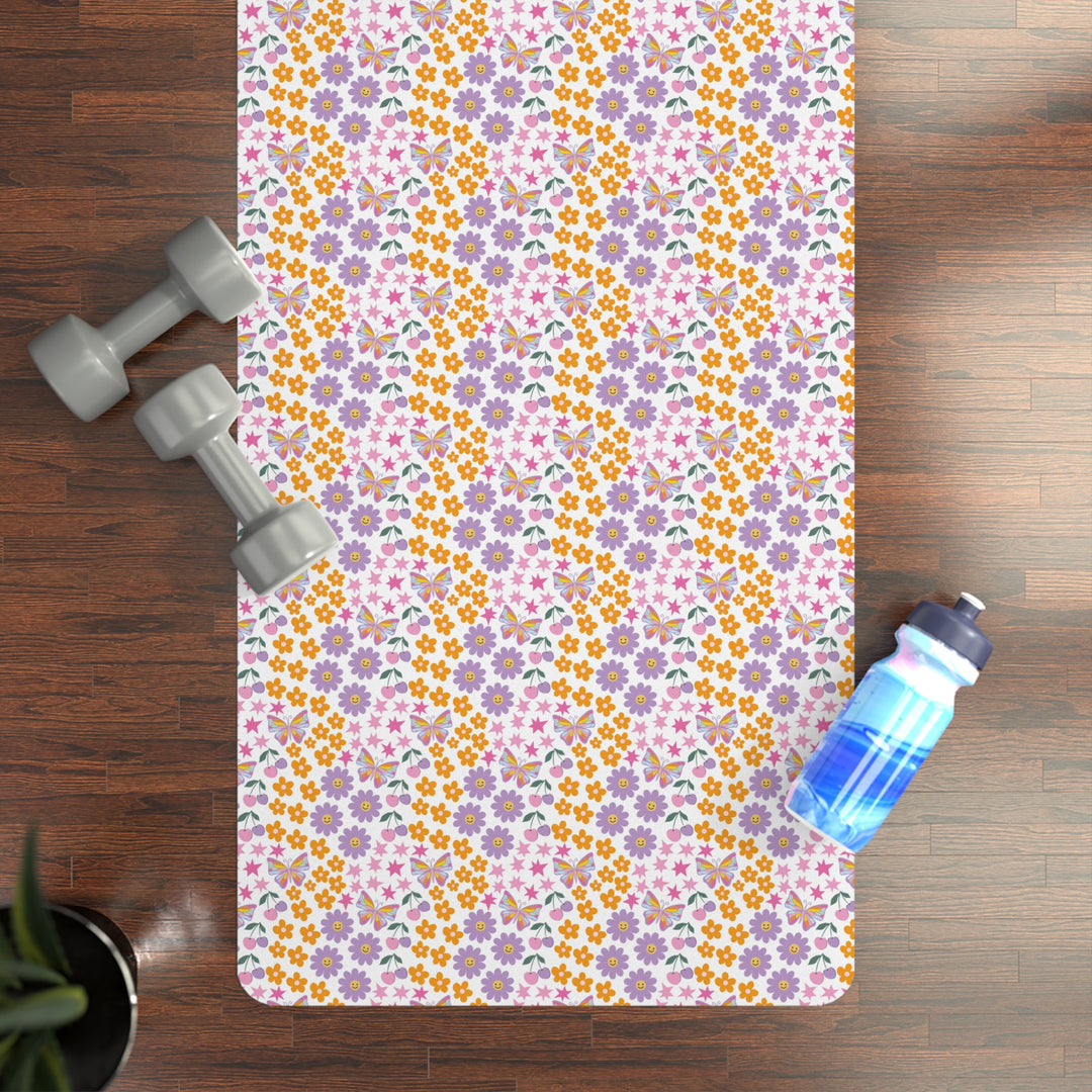 Floral Pattern Rubber Yoga Mat - Non-Slip Exercise Mat for Home Yoga and Fitness