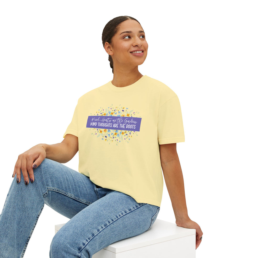 Kind Thoughts Boxy Tee, Women's Positive Affirmation Shirt, Sunshine Vibe Top, Gift for Garden Lovers, Spring Casual Wear