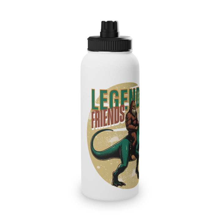 Legendary Friends Stainless Steel Water Bottle - Outdoor Adventure Hydration Gear - Science Lover Gift with Sasquatch and T-Rex Design