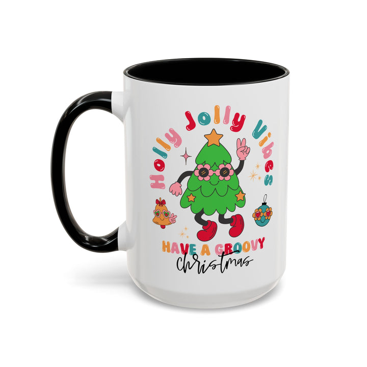 Groovy Christmas Accent Coffee Mug - Holly Jolly Vibes - Perfect Festive Gift for Teenagers, Hot Cocoa Lovers, and Tea Drinkware Enthusiasts