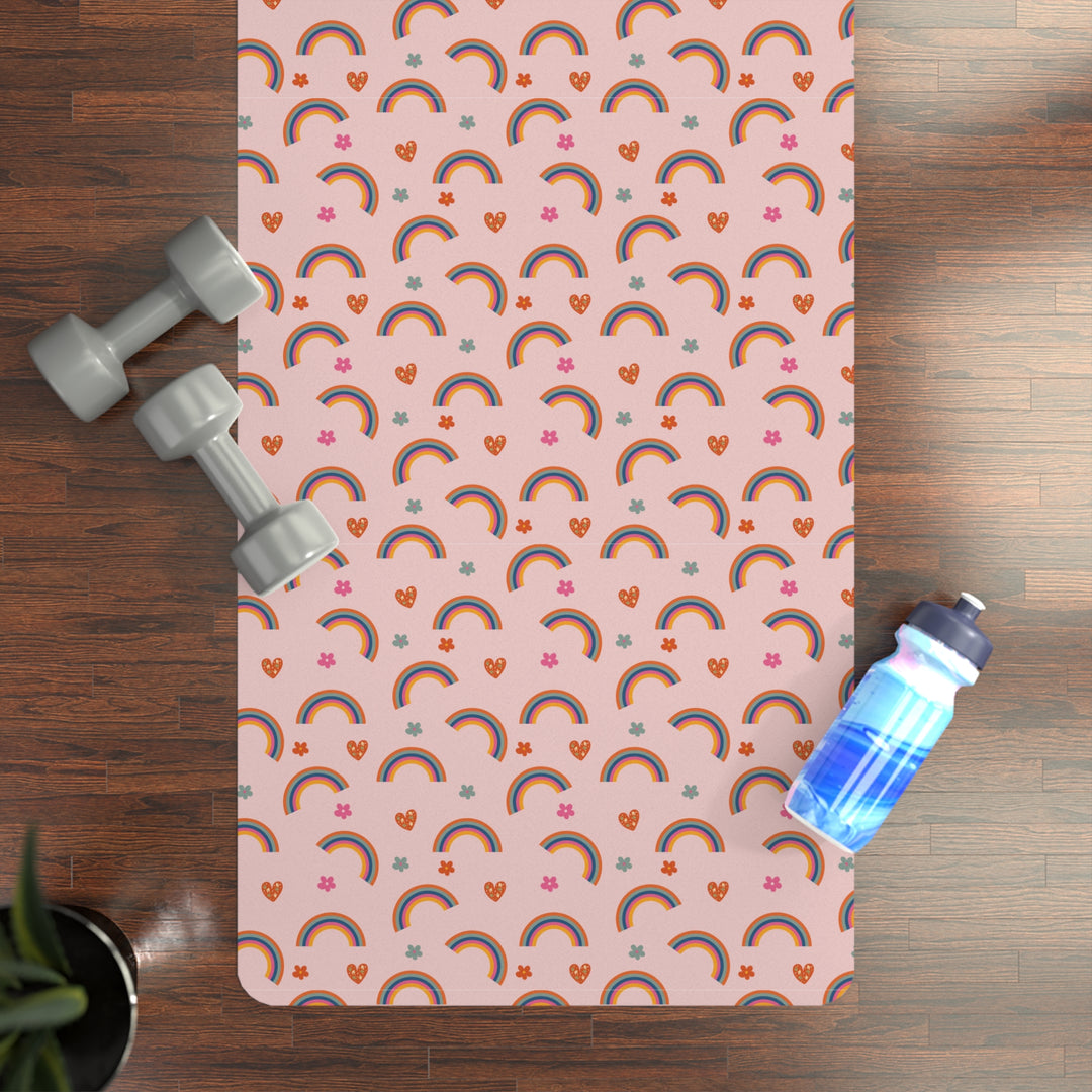 Rainbow Pattern Rubber Yoga Mat - Non-Slip Exercise Mat for Mindful Practice