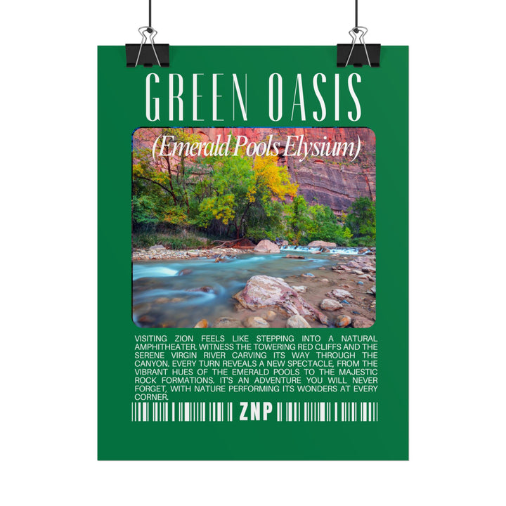 Green Oasis Wall Art: Nature-Inspired Journey Poster for Adventure Lovers Zion National Park