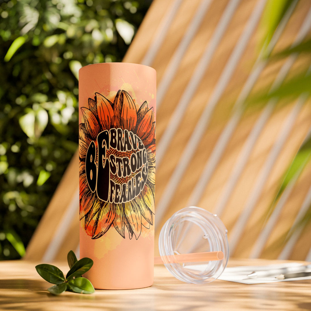 Brave Strong Fearless Skinny Tumbler with Straw - 20oz Inspirational Drinkware