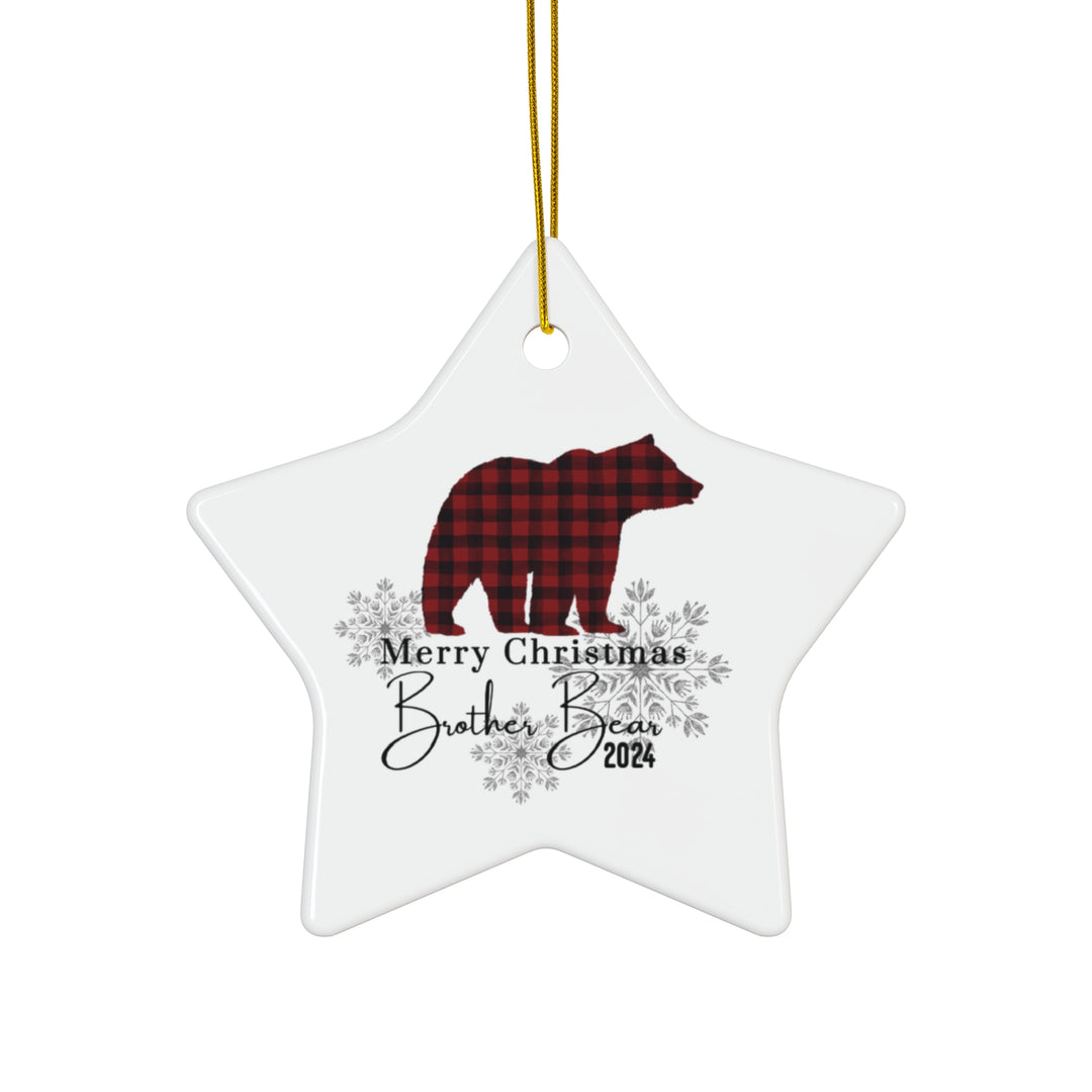 Ceramic Ornaments, Brother Bear Red and Black Lumberjack Christmas Decoration Set, Rustic Holiday Tree Decor, Personalized Christmas