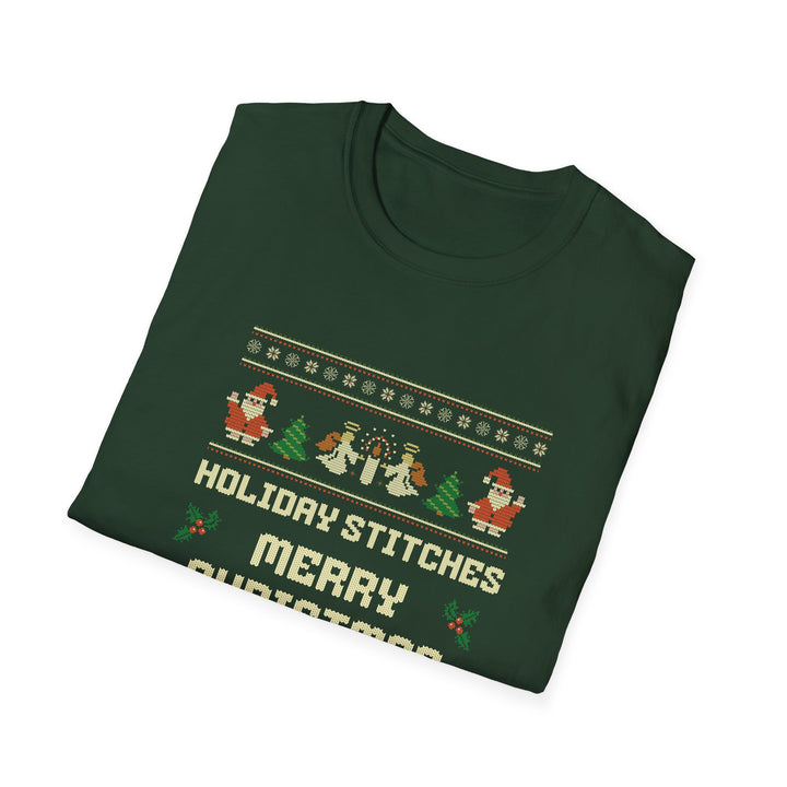 Festive Holiday Stitches Unisex Softstyle T-Shirt, Merry Christmas Shirt, Christmas Gift, Holiday Apparel, Winter Wear, Fun Family Tees