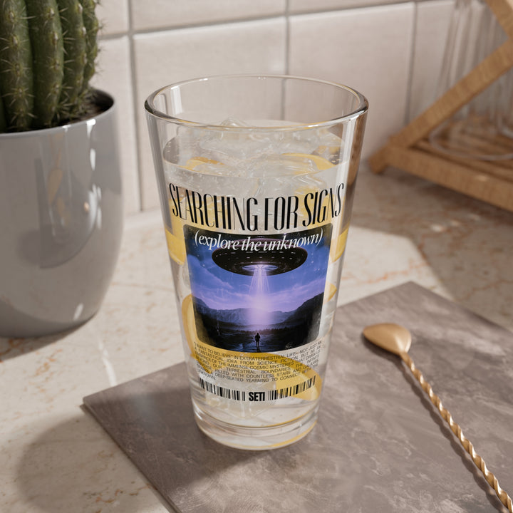 Searching for Signs Mixing Glass 16oz Unique Sci-Fi Drinkware - Alien Pint Glass Beer Lover Gift - Space Drinkware Bar Home Decor