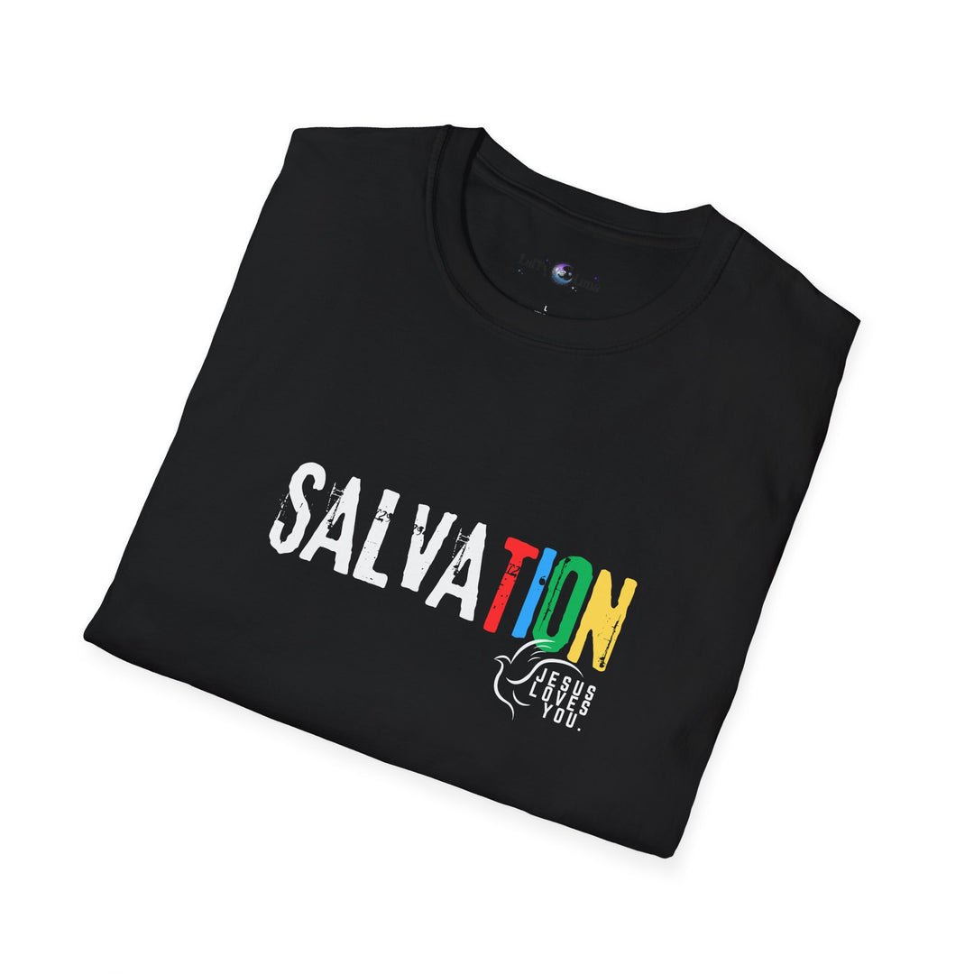 Colorful 'Salvation' Unisex T-Shirt, Casual Tee, Summer Outfit, Spiritual Gift, Everyday Wear, Festival Apparel