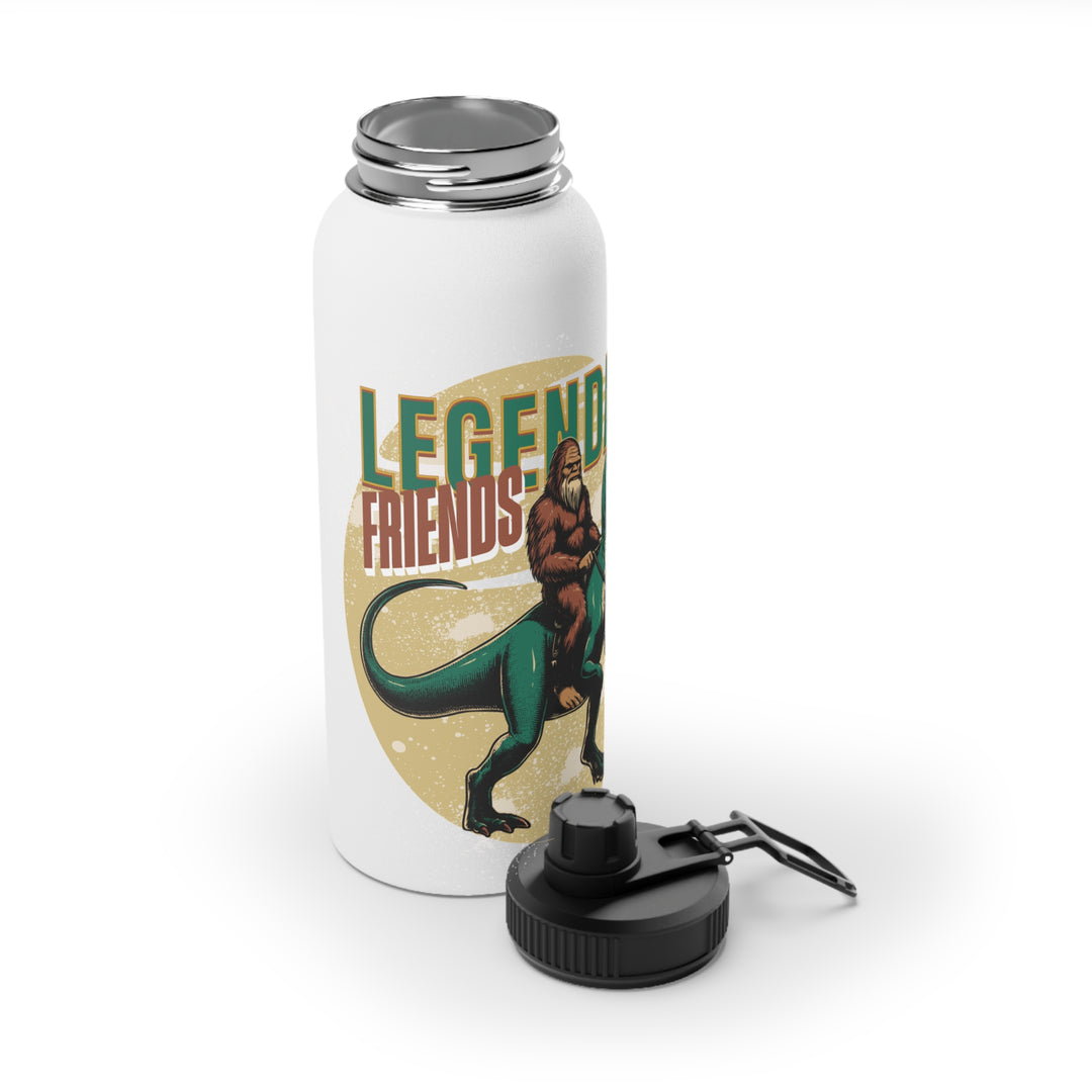 Legendary Friends Stainless Steel Water Bottle - Outdoor Adventure Hydration Gear - Science Lover Gift with Sasquatch and T-Rex Design