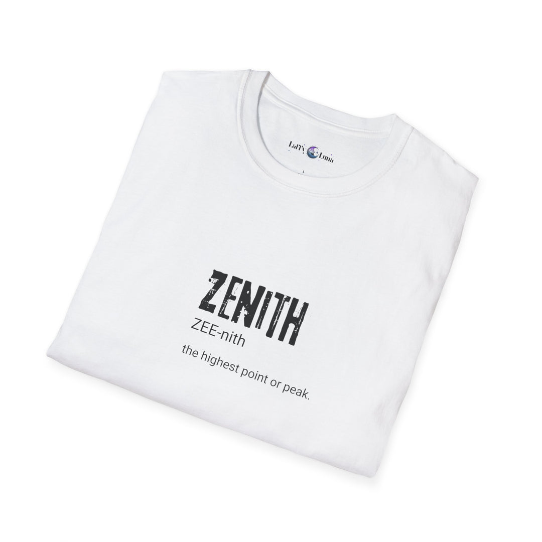 Zenith Unisex Softstyle T-Shirt - Motivational Graphic Tee, Perfect for Everyday Wear, Gift for Graduations, Birthdays, Inspirational