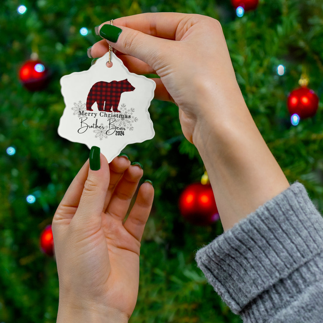 Ceramic Ornaments, Brother Bear Red and Black Lumberjack Christmas Decoration Set, Rustic Holiday Tree Decor, Personalized Christmas