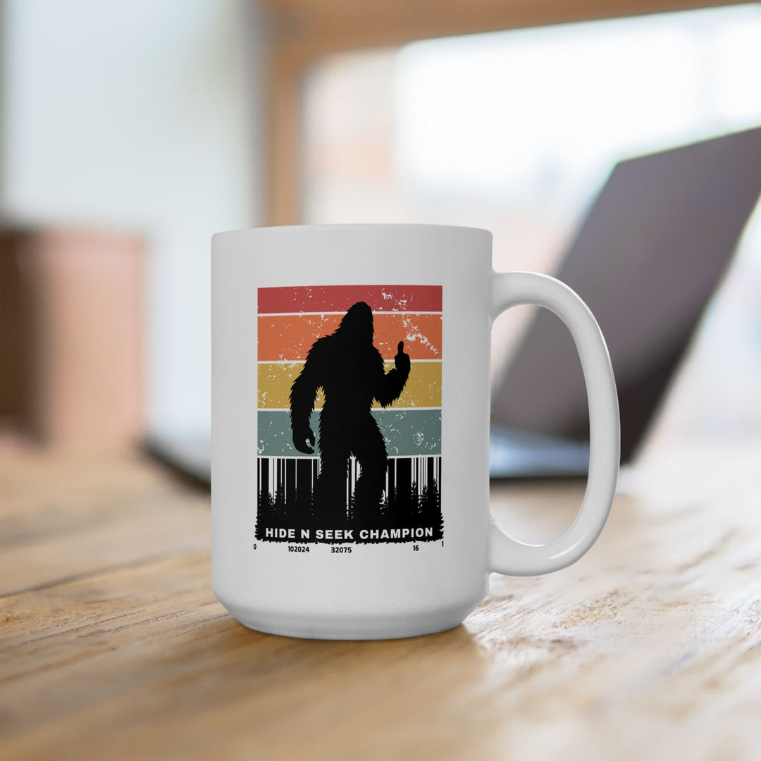 Bigfoot Hide and Seek Champion Coffee Mug - 15oz Nature Gift for Hot Tea, Cocoa, and Fun Office Presents