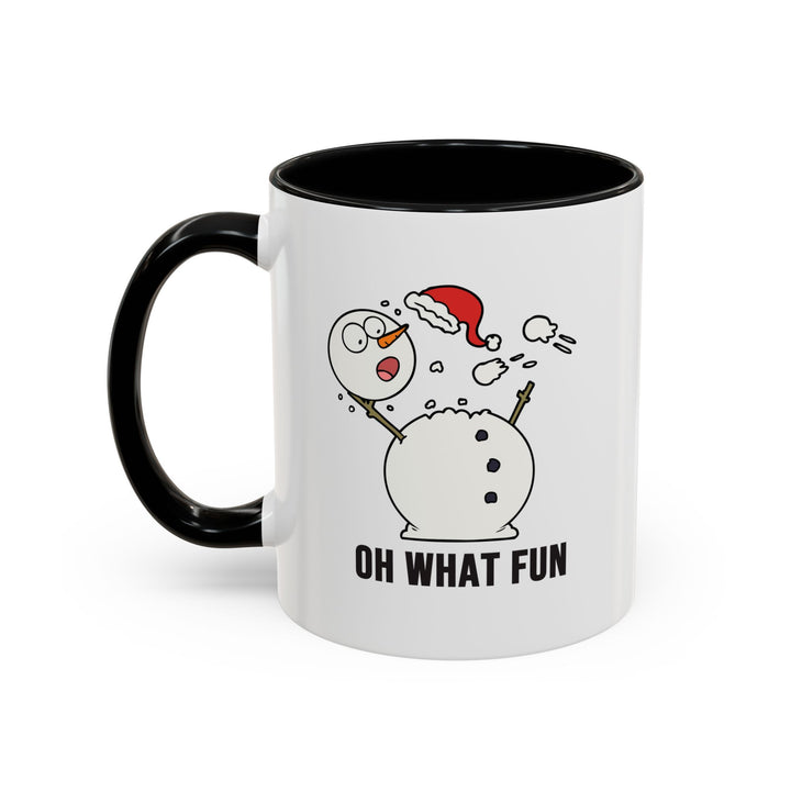 Funny Snowman Accent Coffee Mug (11, 15oz) - Festive Holiday Gift, Black Handle, Christmas Design, Winter Cup, Seasonal Drinkware