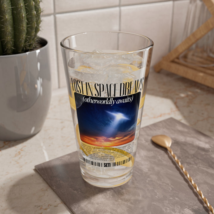 Lost in Space Dreams Pint Glass - UFO Mixing Glass - 16oz Beer Gift - Stylish Two-in-One Shaker and Serving Glass