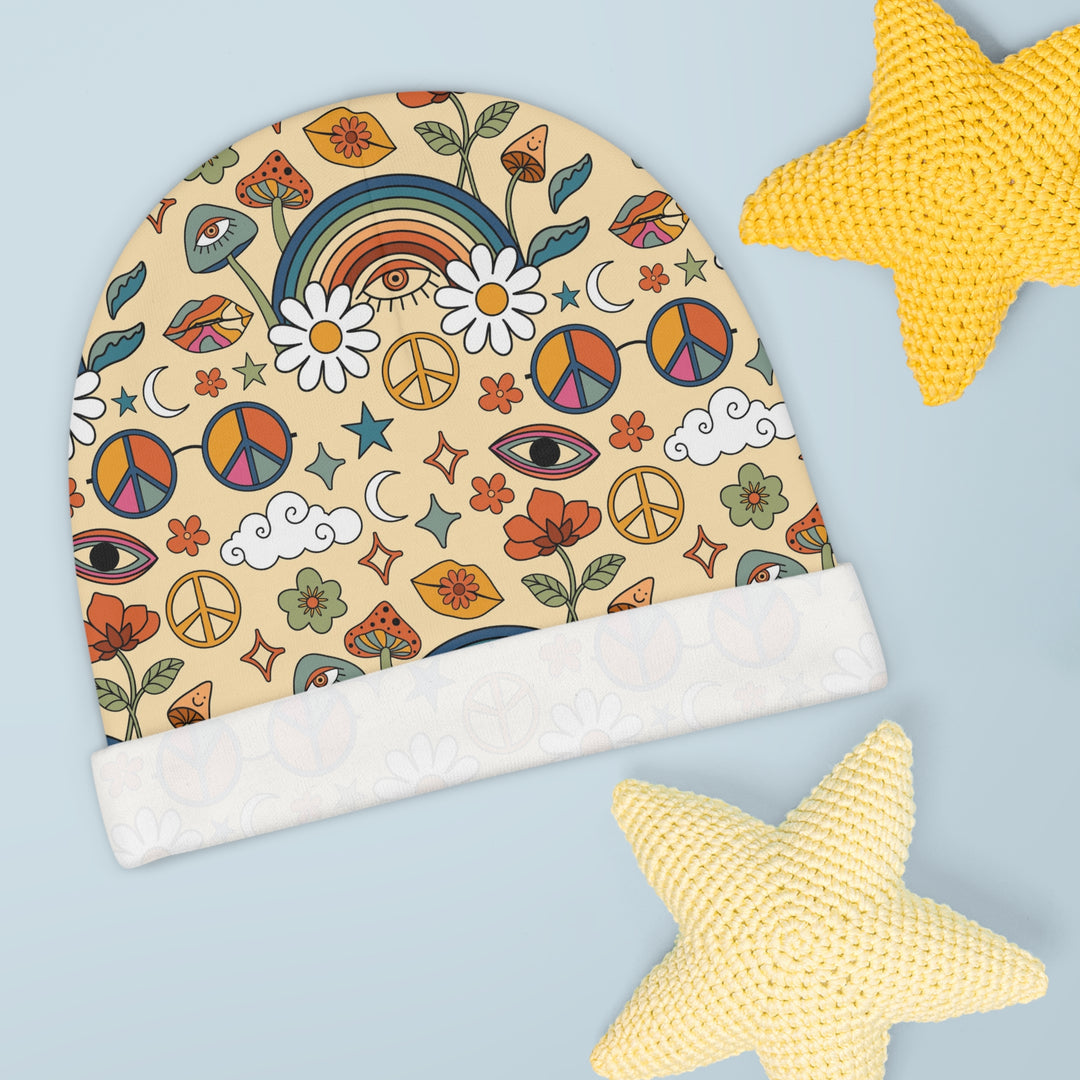 Colorful Baby Beanie with Peace and Nature Design