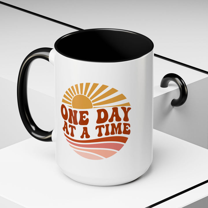 Uplifting One Day at a Time Retro Sunshine Mug - 15oz Ceramic Coffee Lover's Gift