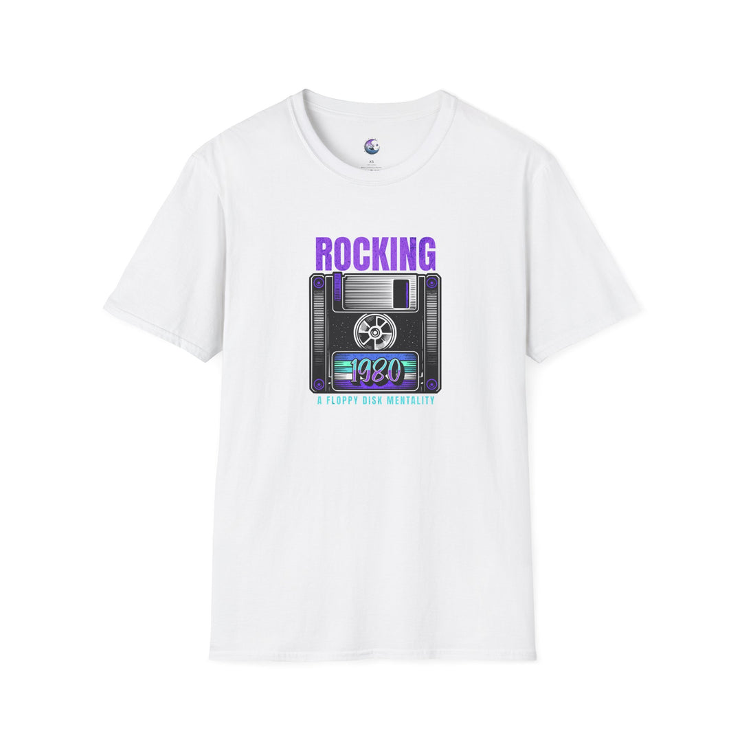 Retro Floppy Disk Unisex Softstyle T-Shirt - 'Rocking 1980' Design - Perfect for Nostalgic Vibes and Casual Wear