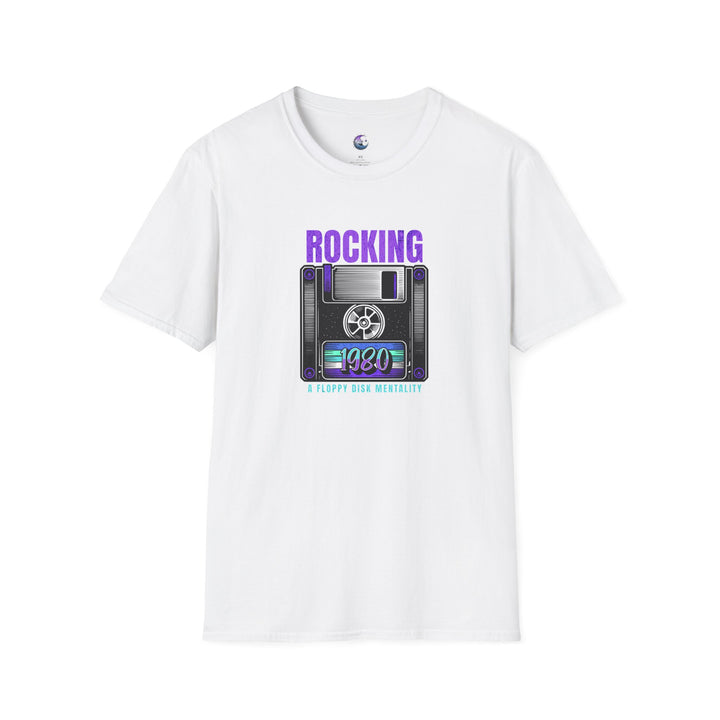 Retro Floppy Disk Unisex Softstyle T-Shirt - 'Rocking 1980' Design - Perfect for Nostalgic Vibes and Casual Wear