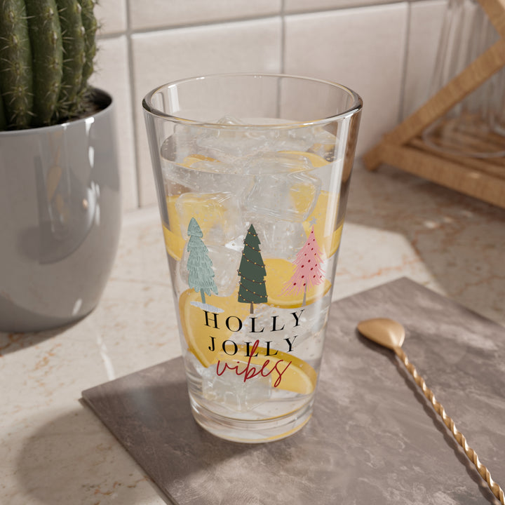 Holly Jolly Vibes Mixing Glass - 16oz Holiday Drinkware Gift for Beer Lovers - Modern Drinkware with a Festive Christmas Vibe