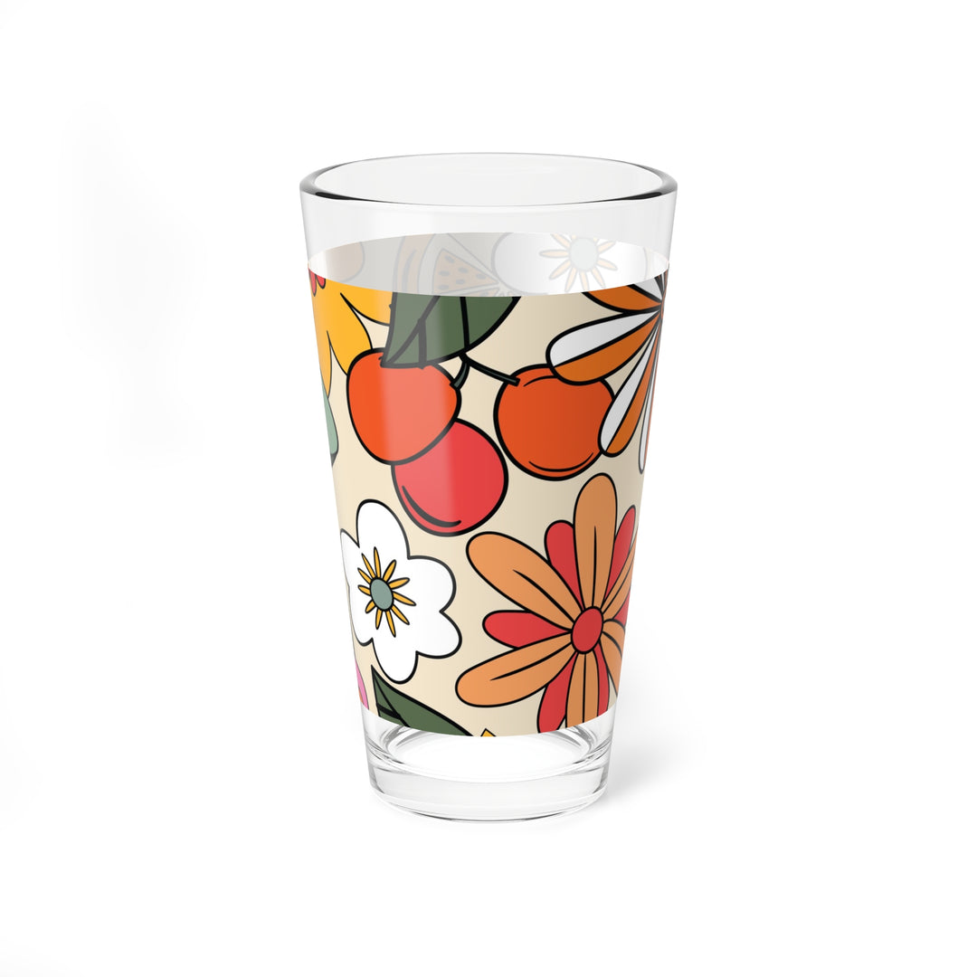 Floral Pattern Mixing Glass - 16oz Cocktail Tumbler - Funky Retro Vibes - Perfect Gift for Beer Lovers and Stylish Kitchen Drinkware