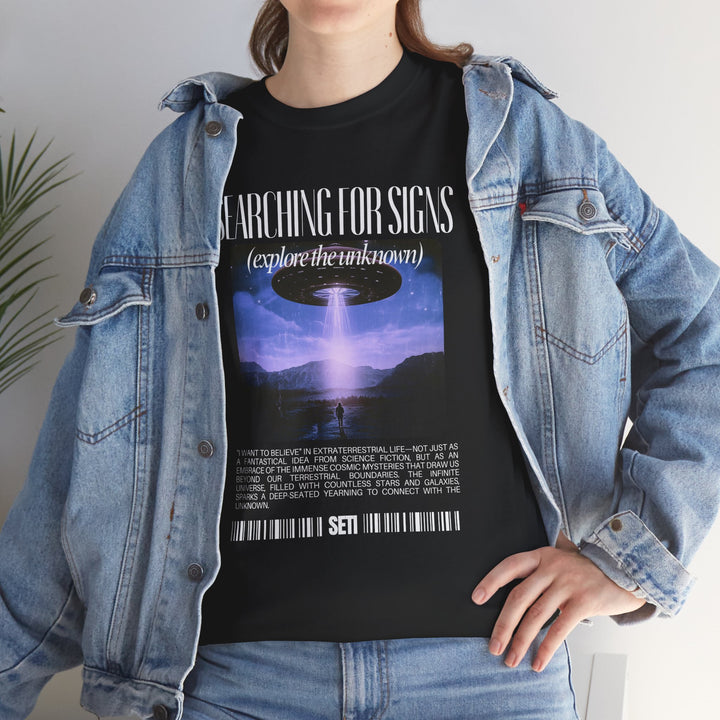 Exploration T-Shirt Alien Life Y2K - Searching for Signs Graphic Tee - Perfect for Casual Wear, Outdoor Activities, and Gift-Giving