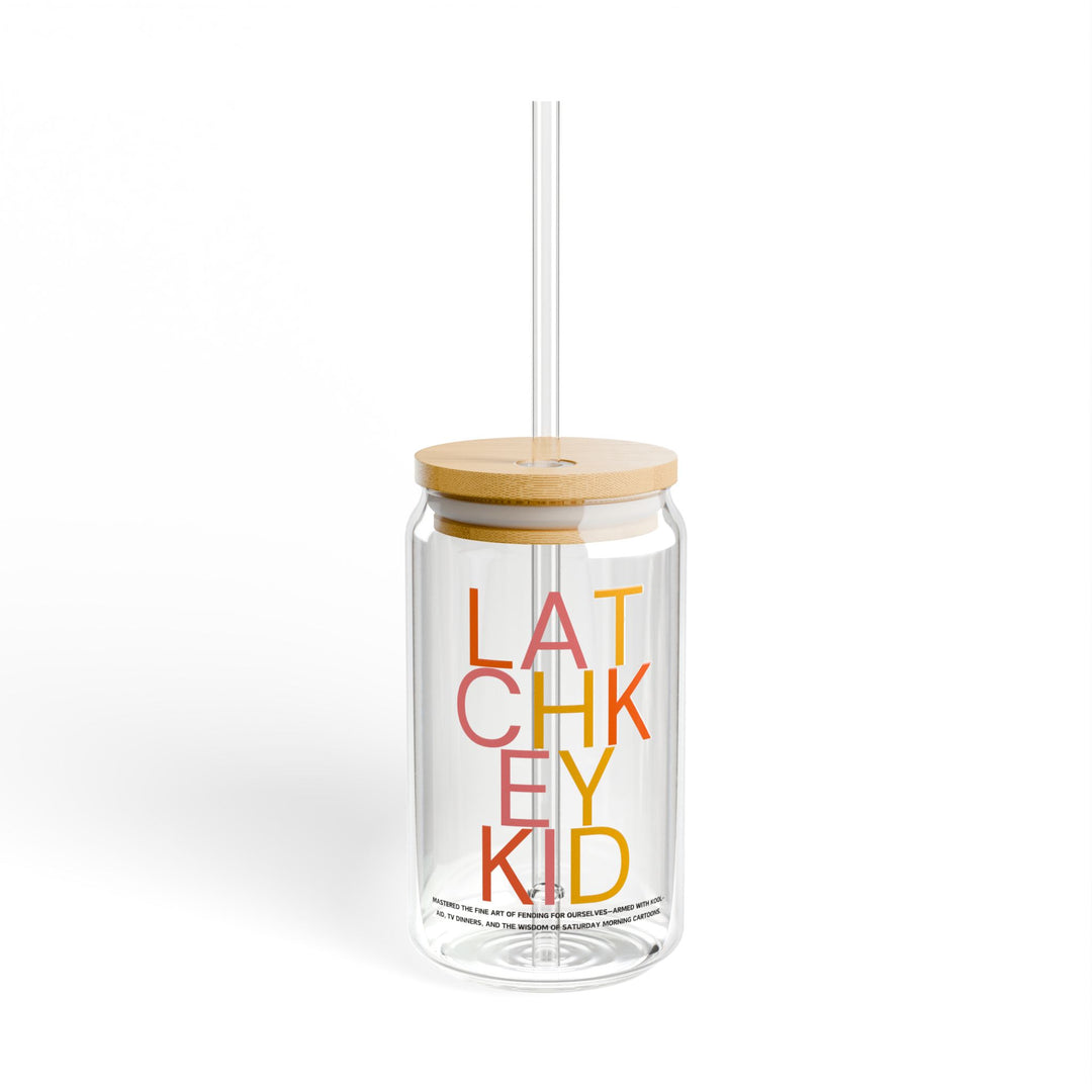 Colorful 16oz Sipper Glass with Bamboo Lid Fun & Stylish Drinkware Latchkey Kid, Generation X Perfect for Hydration, Parties Cozy Gatherings