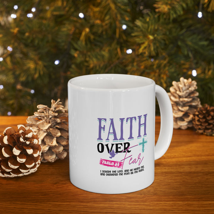 Mug - Faith Over Fear Psalm 34 Quote with Y2K Style