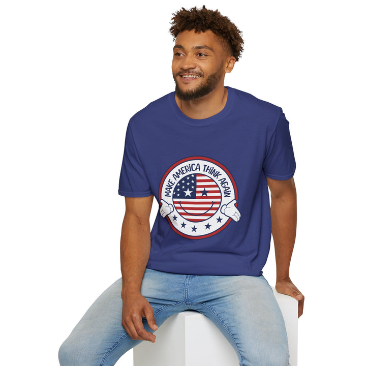 Make America Think Again Unisex Softstyle T-Shirt - Patriotic Graphic Tee