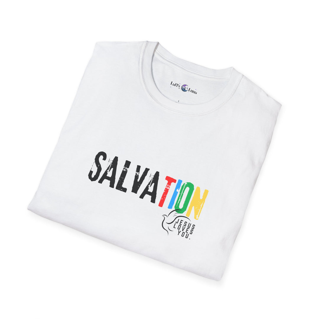 Colorful 'Salvation' Unisex T-Shirt, Casual Tee, Summer Outfit, Spiritual Gift, Everyday Wear, Festival Apparel