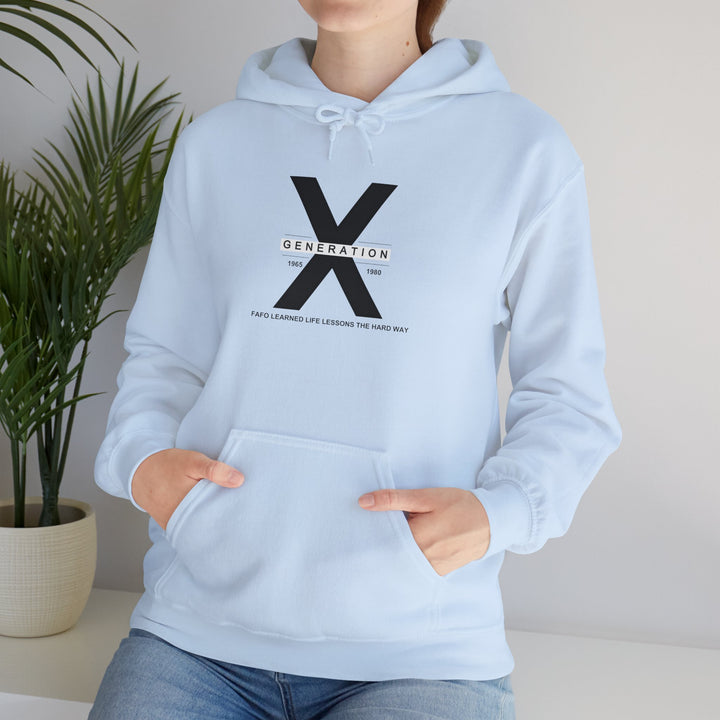 Generation X Inspirational Unisex Hoodie Sweatshirt, Funny Gen-X Achievements FAFO Keeping it Real, 80's Vibe Raised by Wolves, Novelty