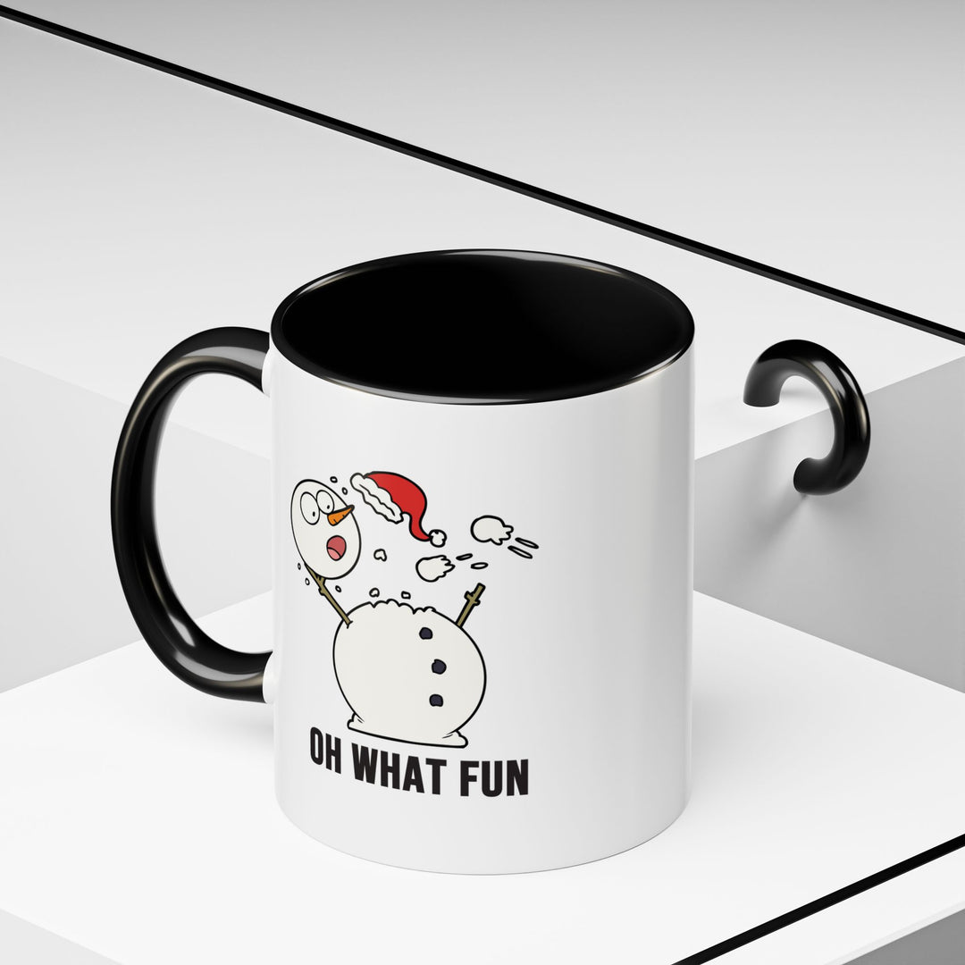 Funny Snowman Accent Coffee Mug (11, 15oz) - Festive Holiday Gift, Black Handle, Christmas Design, Winter Cup, Seasonal Drinkware