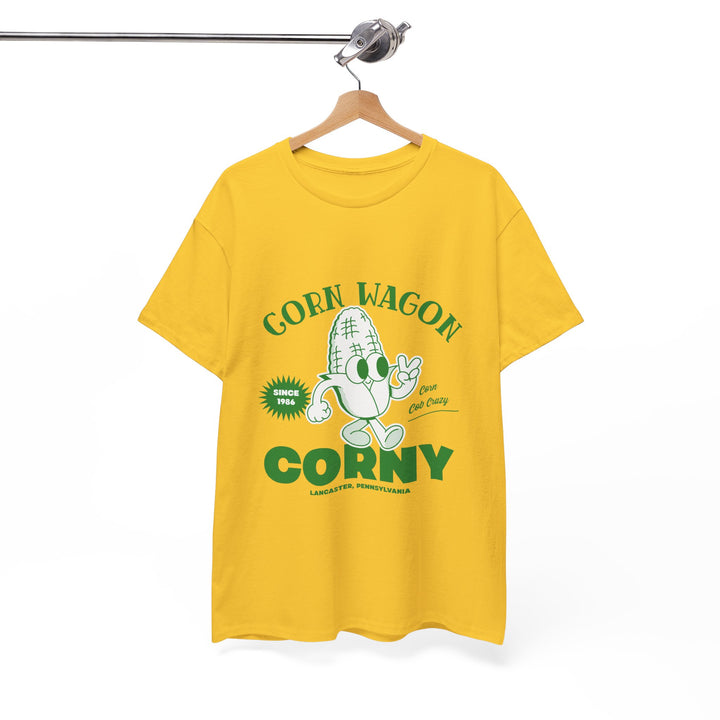 Corn Wagon Unisex Heavy Cotton Tee - Humorous Yellow Graphic T-Shirt for Fun-Loving Personalities