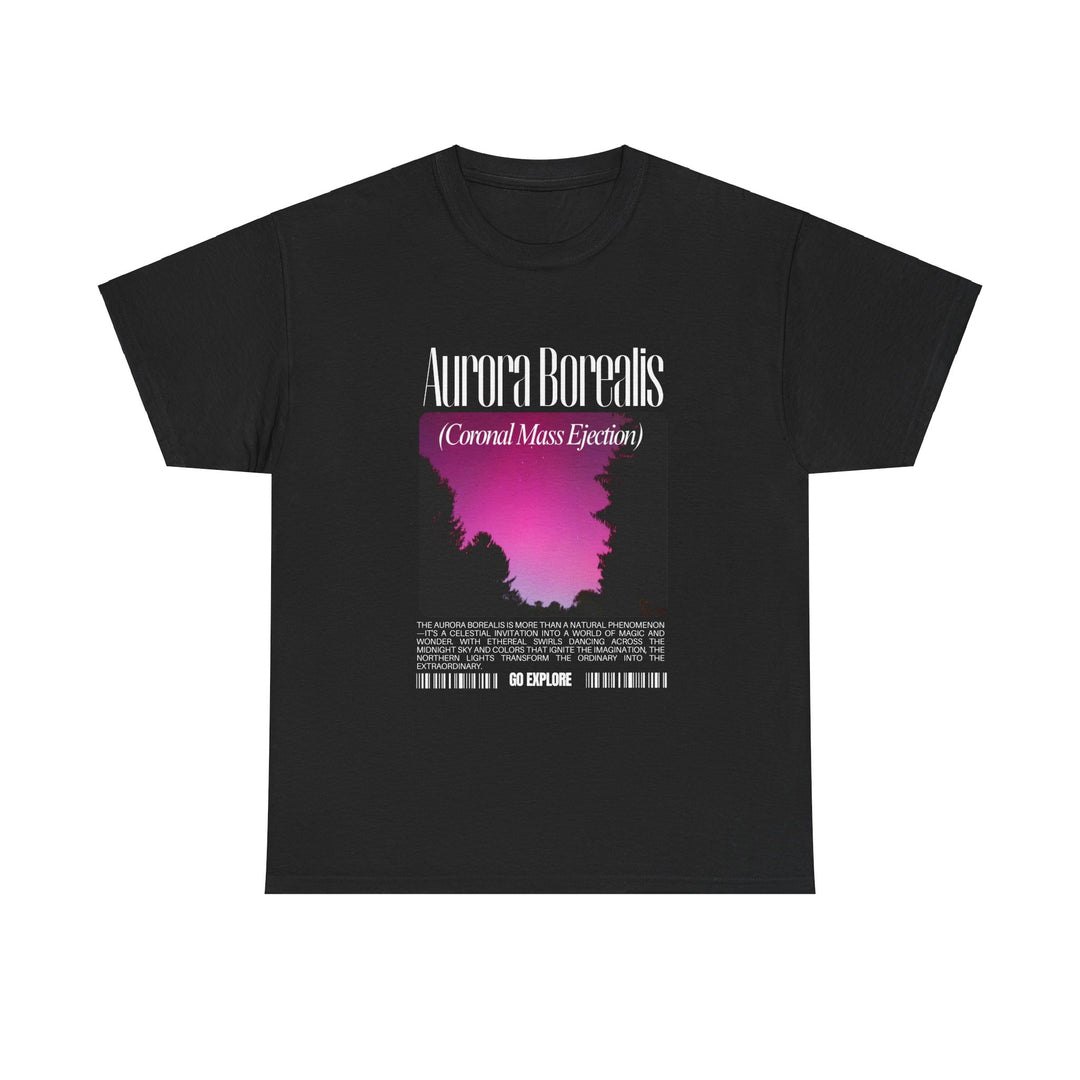 Northern Lights Unisex Heavy Cotton Tee - Go Explore Graphic T-Shirt - Natural Wonders, Coronal Mass Ejection, and Stars