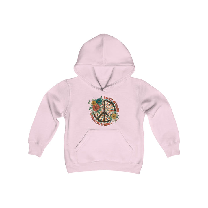 Youth Peace & Love Hooded Sweatshirt - Floral Design