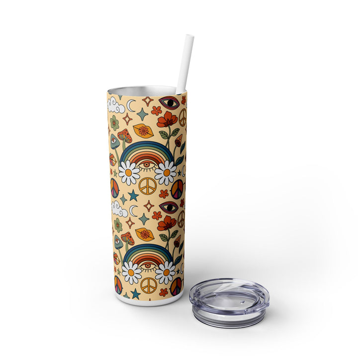 Boho Peaceful Vibes Skinny Tumbler with Straw - 20oz Floral Design