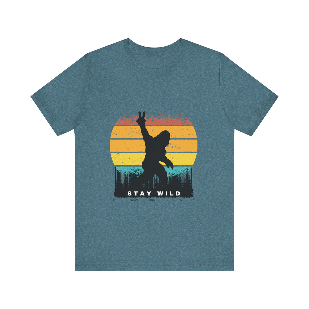 Stay Wild Bigfoot Unisex Tee - Fun Retro Graphic T-Shirt Bigfoot Hide N Seek Champion