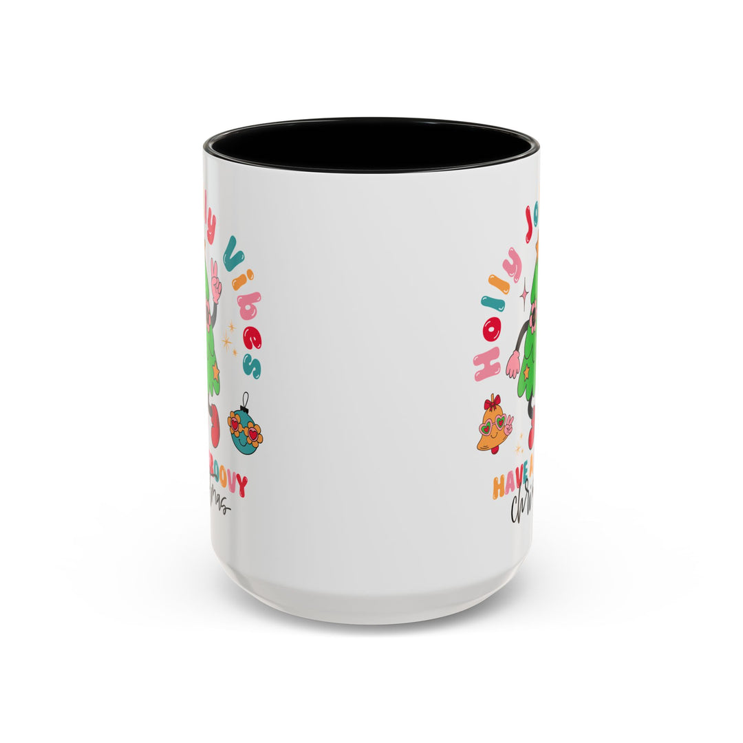 Groovy Christmas Accent Coffee Mug - Holly Jolly Vibes - Perfect Festive Gift for Teenagers, Hot Cocoa Lovers, and Tea Drinkware Enthusiasts