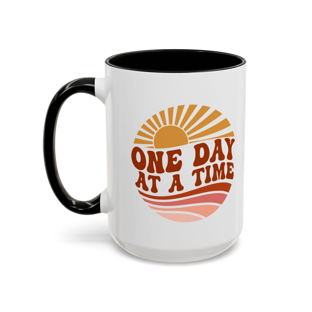 Uplifting One Day at a Time Retro Sunshine Mug - 15oz Ceramic Coffee Lover's Gift