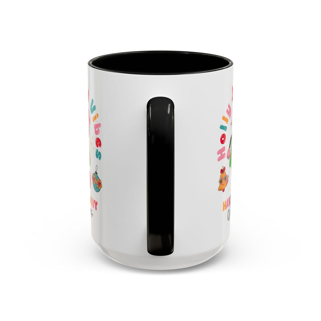 Groovy Christmas Accent Coffee Mug - Holly Jolly Vibes - Perfect Festive Gift for Teenagers, Hot Cocoa Lovers, and Tea Drinkware Enthusiasts