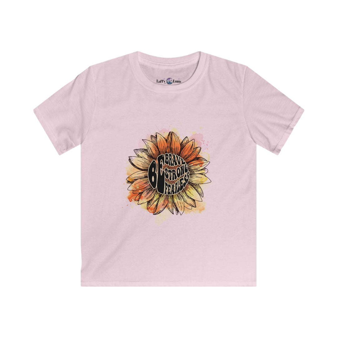 Be Brave, Strong, Fearless Floral Kids Tee - Cheerful Yellow T-Shirt for Empowerment - Uplifting and Stylish Apparel for Children